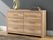 Kinlanni Queen Upholstered Panel Bed and Dresser in Tan - PKG023882
