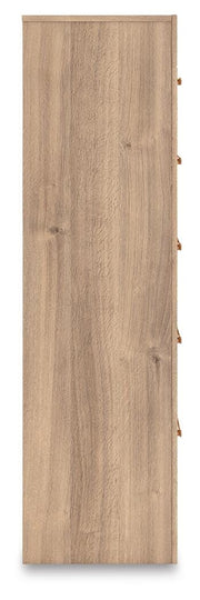 Kinlanni Queen Upholstered Panel Bed, Dresser and Chest in Tan - PKG023886