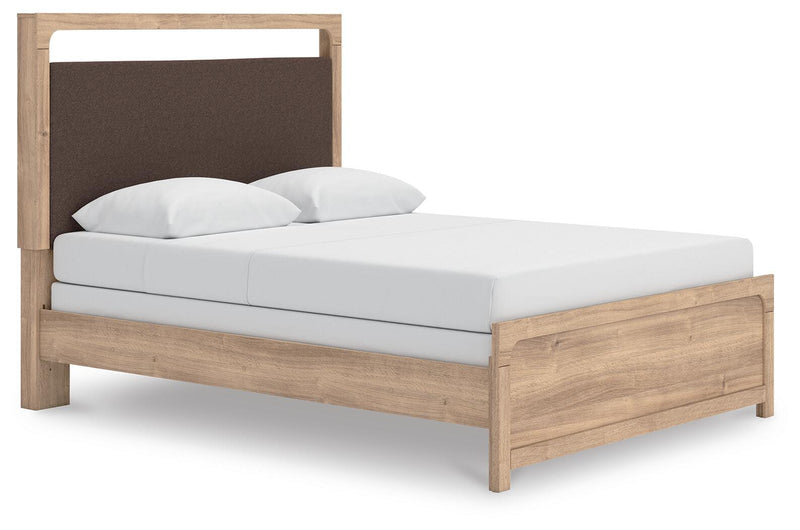 Kinlanni Queen Upholstered Panel Bed, Dresser and Mirror - PCB1360B7
