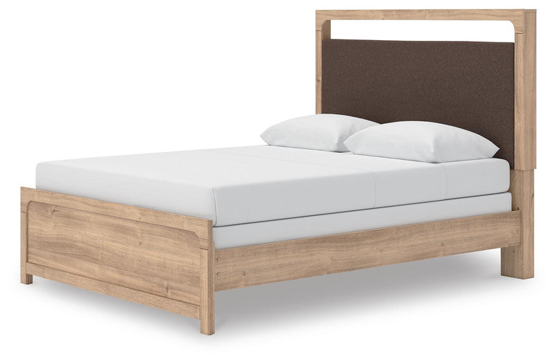 Kinlanni Queen Upholstered Panel Bed, Dresser and Mirror - PCB1360B7