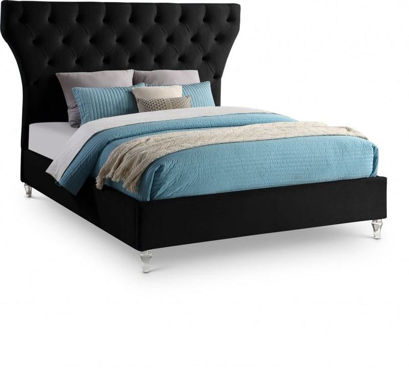Kira Velvet King Bed Black - Gate FurnitureKing Bed