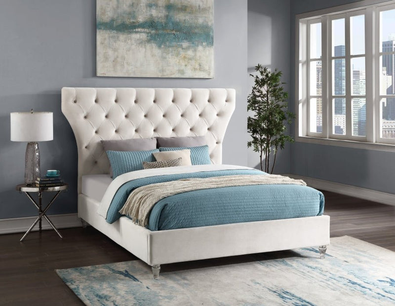 Kira Velvet King Bed Cream - Gate FurnitureKing Bed