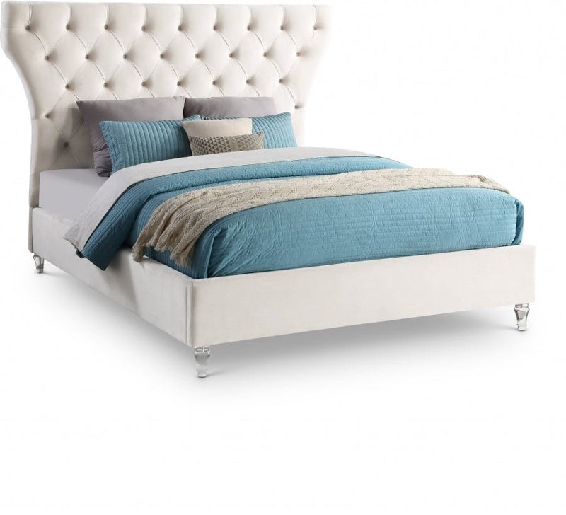 Kira Velvet King Bed Cream - Gate FurnitureKing Bed