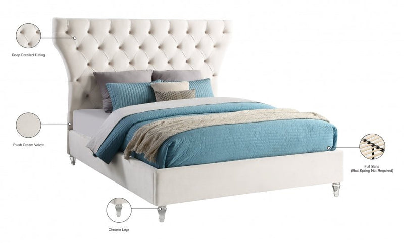 Kira Velvet King Bed Cream - Gate FurnitureKing Bed