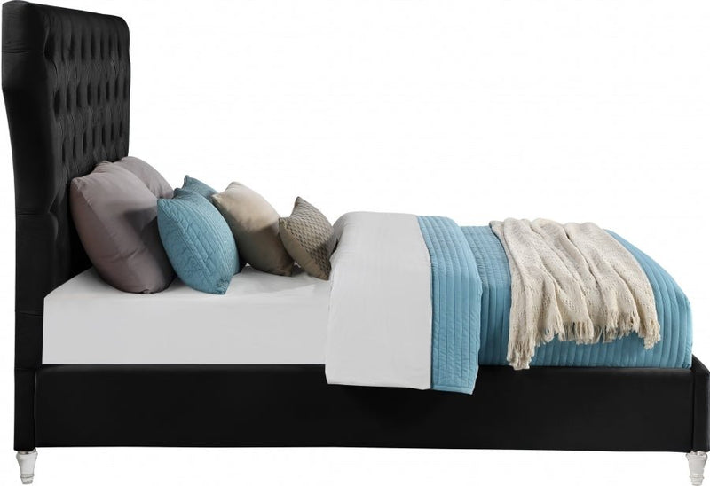 Kira Velvet Queen Bed Black - Gate FurnitureQueen Bed
