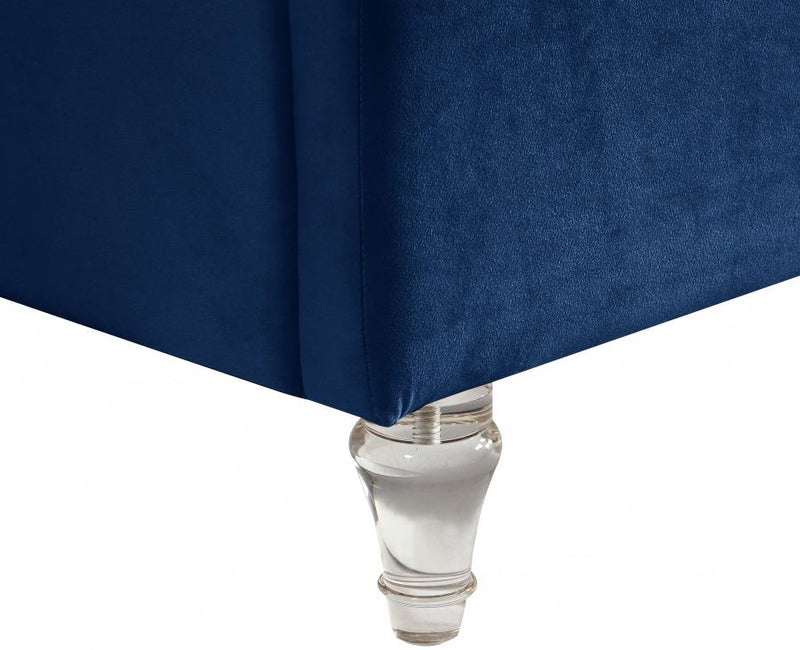 Kira Velvet Queen Bed Blue - Gate FurnitureQueen Bed