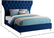 Kira Velvet Queen Bed Blue - Gate FurnitureQueen Bed