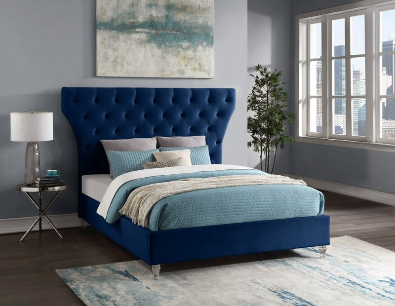 Kira Velvet Queen Bed Blue - Gate FurnitureQueen Bed