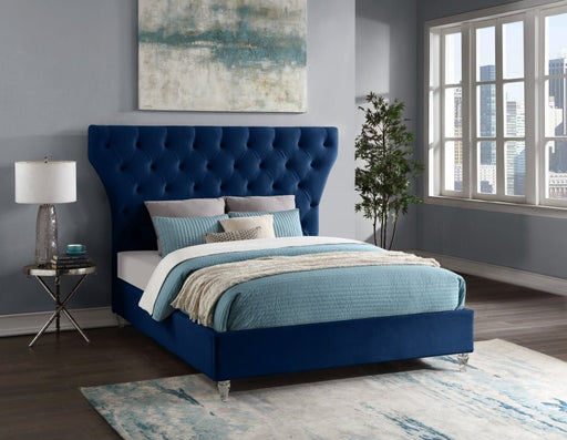 Kira Velvet Queen Bed Blue - Gate FurnitureQueen Bed