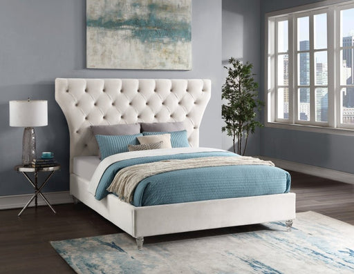 Kira Velvet Queen Bed Cream - Gate FurnitureQueen Bed