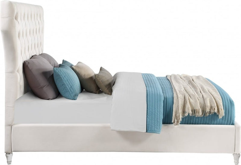 Kira Velvet Queen Bed Cream - Gate FurnitureQueen Bed