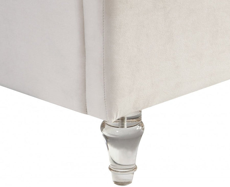 Kira Velvet Queen Bed Cream - Gate FurnitureQueen Bed