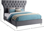 Kira Velvet Queen Bed Grey - Gate FurnitureQueen Bed