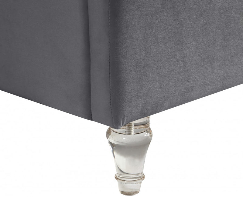 Kira Velvet Queen Bed Grey - Gate FurnitureQueen Bed