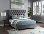 Kira Velvet Queen Bed Grey - Gate FurnitureQueen Bed