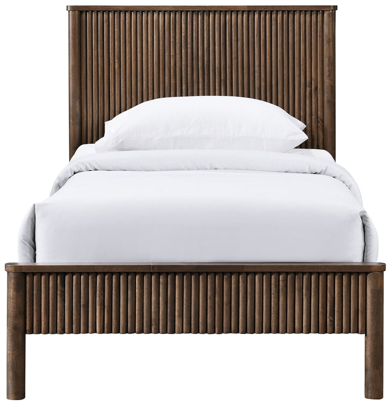 Kivo Solid Wood Twin Bed in Brown - KivoBrown-T