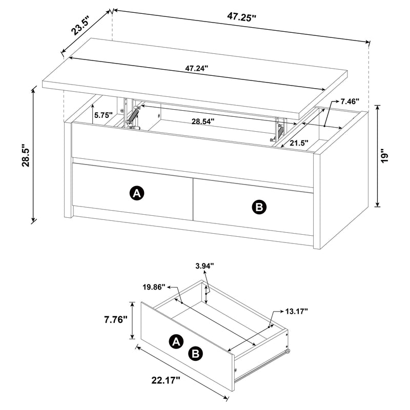 Knapp Lift Top Cocktail Coffee Table with Dual Drawers Black - 706228