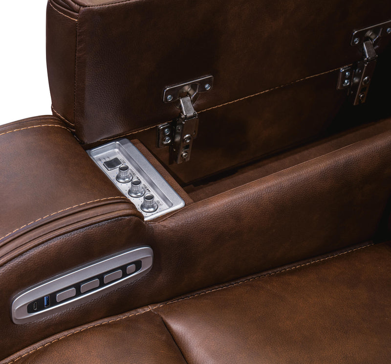 Knightington Brown Power Reclining Sofa with Audio Seating - PCU1160215A