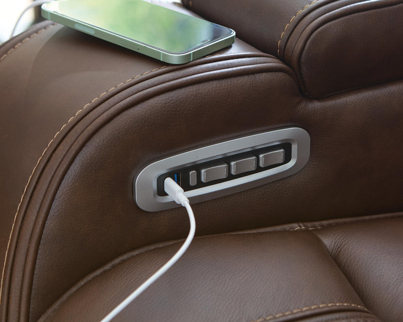 Knightington Brown Power Reclining Sofa with Audio Seating - PCU1160215A