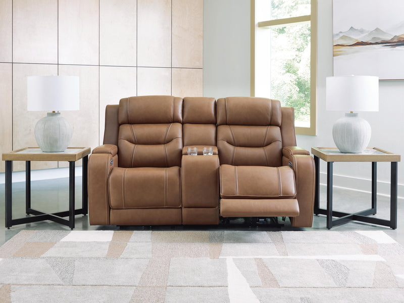 Knightington Caramel Power Reclining Loveseat with Audio Seating - PCU1160018A