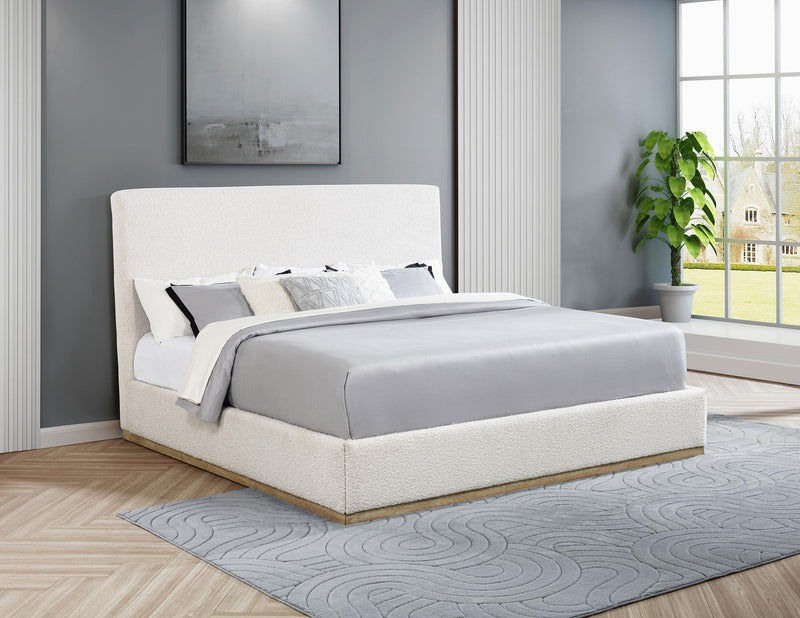 Knox Eastern King Bouclé Upholstered Platform Bed Cream - 302053KE