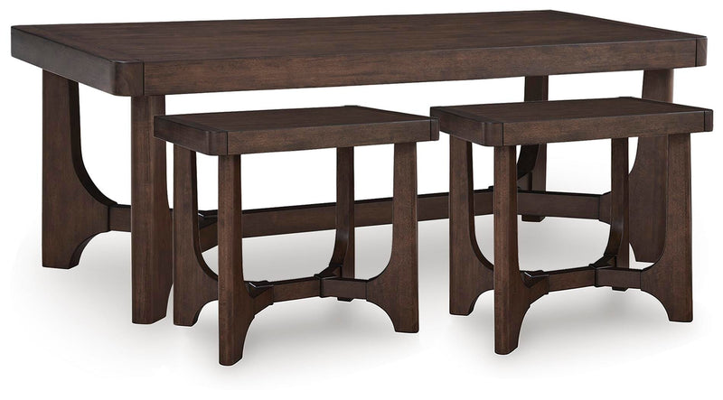 Korestone Coffee Table with 2 End Tables in Dark Brown - PKG024024