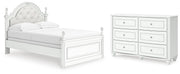 Kozlani Full Upholstered Panel Bed and Dresser in White - PKG023800