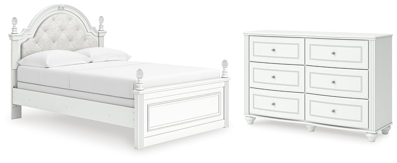 Kozlani Full Upholstered Panel Bed and Dresser in White - PKG023800