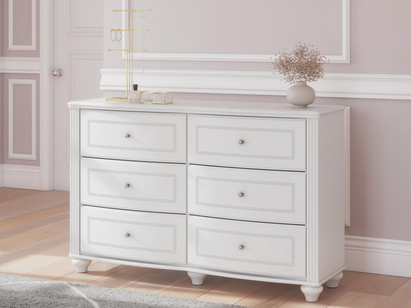 Kozlani Full Upholstered Panel Bed and Dresser in White - PKG023800