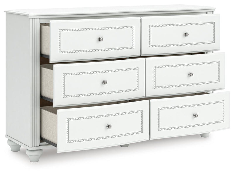 Kozlani Full Upholstered Panel Bed and Dresser in White - PKG023800