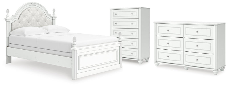 Kozlani Full Upholstered Panel Bed, Dresser and Chest in White - PKG023804