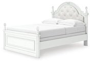 Kozlani Full Upholstered Panel Bed, Dresser and Mirror in White - PKG023801