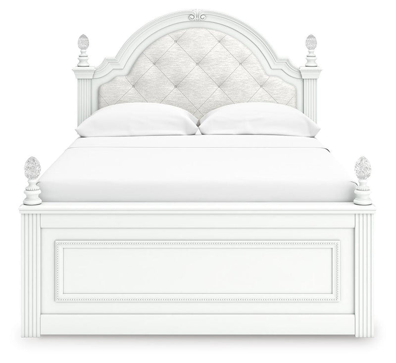 Kozlani Full Upholstered Panel Bed, Dresser and Mirror in White - PKG023801
