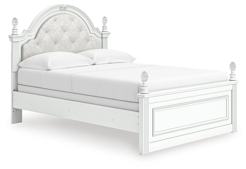 Kozlani Full Upholstered Panel Bed, Dresser and Mirror in White - PKG023801