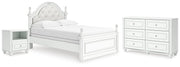 Kozlani Full Upholstered Panel Bed, Dresser and Nightstand in White - PKG023803