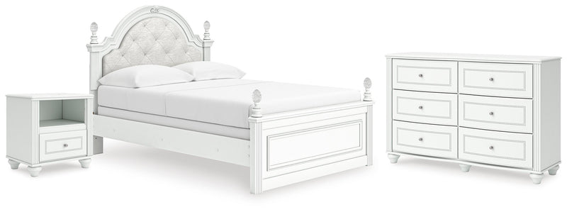Kozlani Full Upholstered Panel Bed, Dresser and Nightstand in White - PKG023803