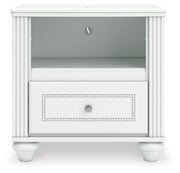 Kozlani Full Upholstered Panel Bed, Dresser, Mirror and Nightstand in White - PKG023802