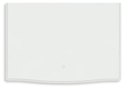 Kozlani Full Upholstered Panel Bed, Dresser, Mirror and Nightstand in White - PKG023802