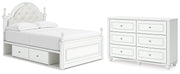Kozlani Full Upholstered Panel Storage Bed and Dresser in White - PKG023810