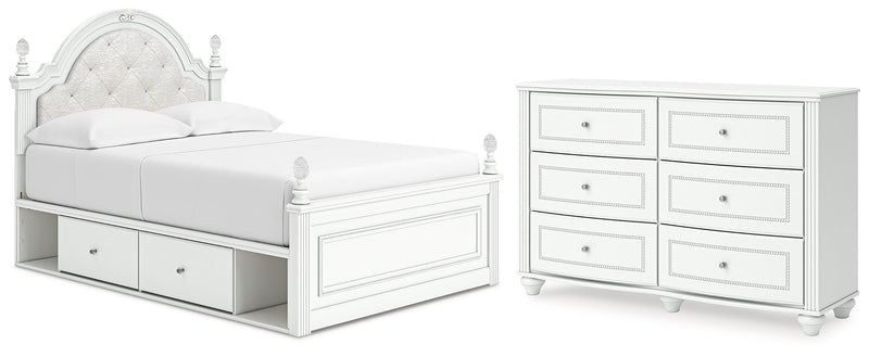 Kozlani Full Upholstered Panel Storage Bed and Dresser in White - PKG023810