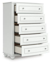 Kozlani Full Upholstered Panel Storage Bed, Dresser and Chest in White - PKG023814