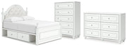 Kozlani Full Upholstered Panel Storage Bed, Dresser and Chest in White - PKG023814