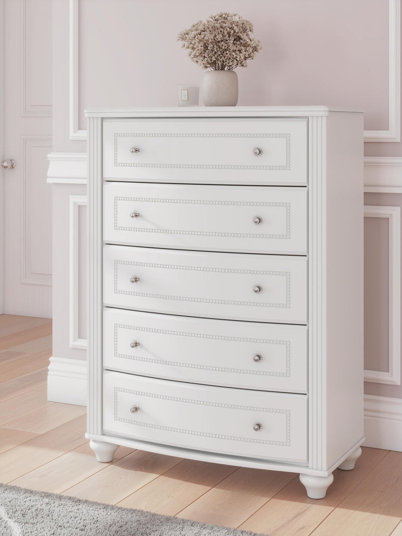 Kozlani Full Upholstered Panel Storage Bed, Dresser and Chest in White - PKG023814