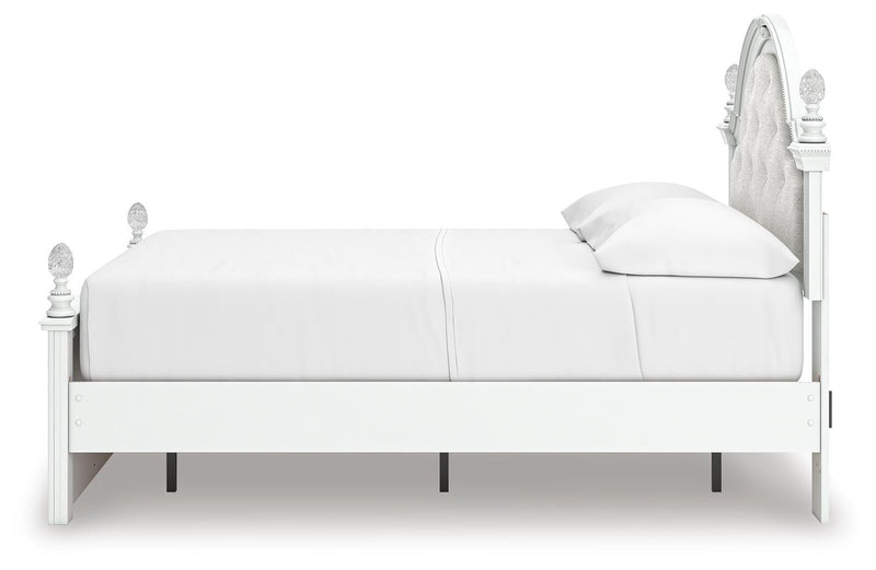 Kozlani Full Upholstered Panel Storage Bed, Dresser and Mirror in White - PKG023811