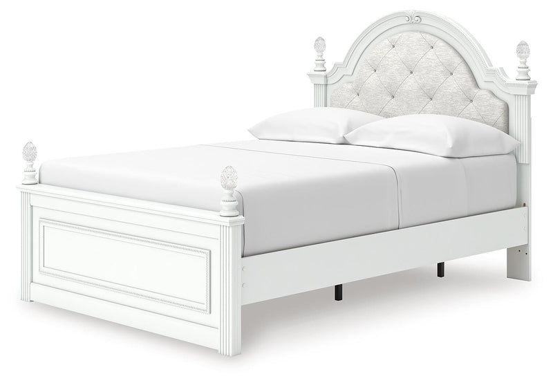 Kozlani Full Upholstered Panel Storage Bed, Dresser and Mirror in White - PKG023811