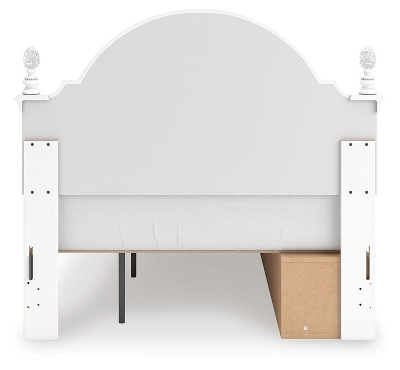 Kozlani Full Upholstered Panel Storage Bed, Dresser and Mirror in White - PKG023811