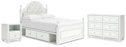Kozlani Full Upholstered Panel Storage Bed, Dresser and Nightstand in White - PKG023813