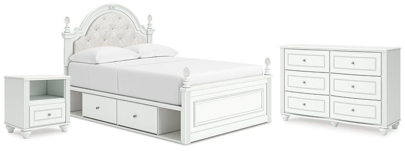 Kozlani Full Upholstered Panel Storage Bed, Dresser and Nightstand in White - PKG023813