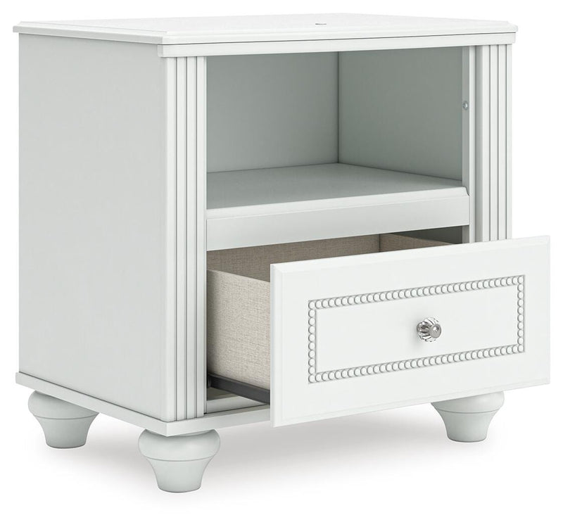 Kozlani Full Upholstered Panel Storage Bed, Dresser and Nightstand in White - PKG023813