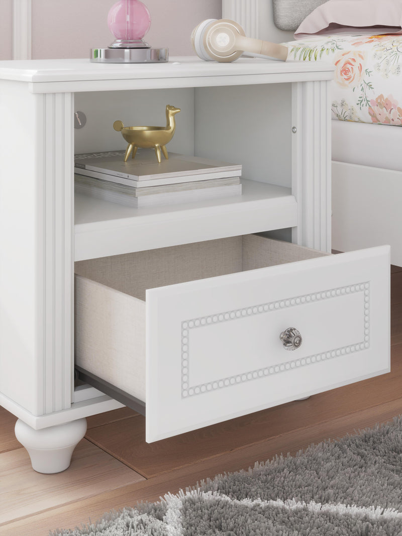 Kozlani Full Upholstered Panel Storage Bed, Dresser and Nightstand in White - PKG023813